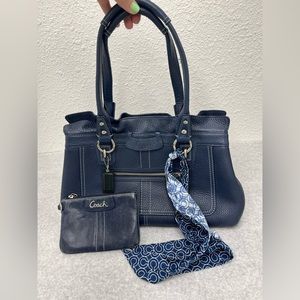 Navy Pebbled Leather Coach Satchel Set